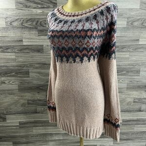 MAURICES Fair Isle Pink/Grey Wool Blend Chunky Knit Sweater Women's Size 1